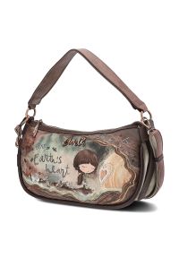 Brązowa Elegancka Torebka Damska Anekke Z Laleczką. Kolor: brązowy. Wzór: aplikacja. Materiał: zdobione. Styl: elegancki. Rodzaj torebki: na ramię #3