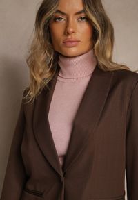 Renee - Brązowa Jednorzędowa Marynarka z Usztywnionymi Ramionami Avodvira. Okazja: na co dzień. Kolor: brązowy. Materiał: jeans. Styl: casual #5