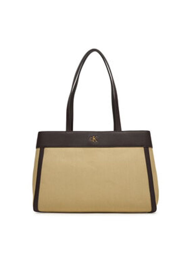 Calvin Klein Torebka Ck Canvas Medium Tote LV04F3503G Beżowy. Kolor: beżowy