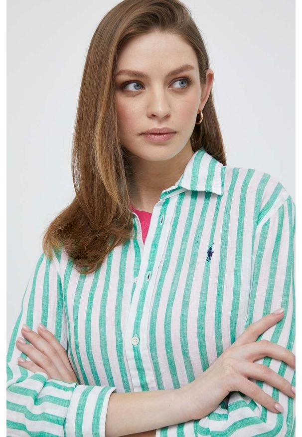 Polo Ralph Lauren koszula lniana kolor zielony relaxed z kołnierzykiem klasycznym. Typ kołnierza: kołnierzyk klasyczny, polo. Kolor: zielony. Materiał: len. Długość rękawa: długi rękaw. Długość: długie. Styl: klasyczny