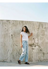 Sinsay - Bawełniana koszulka z ażurowymi detalami - kremowy. Kolor: kremowy. Materiał: bawełna. Wzór: ażurowy #1