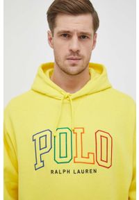 Polo Ralph Lauren bluza męska kolor żółty z kapturem z aplikacją. Typ kołnierza: kaptur, polo. Kolor: żółty. Wzór: aplikacja #3