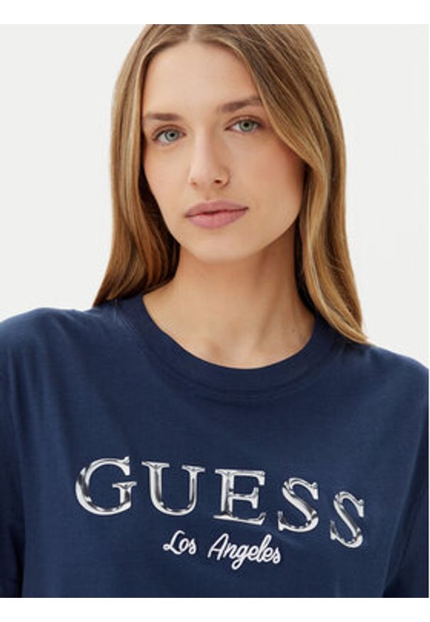 Guess T-Shirt V5GI09 K9RM1 Granatowy Regular Fit. Kolor: niebieski. Materiał: bawełna