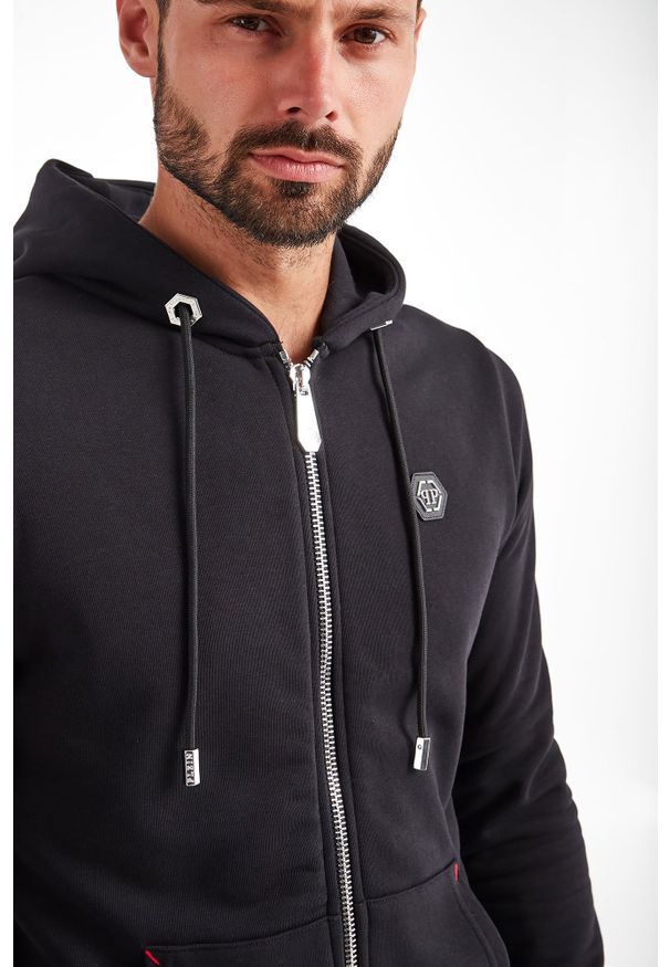 Philipp Plein - BLUZA PHILIPP PLEIN. Typ kołnierza: kaptur. Materiał: skóra. Wzór: aplikacja
