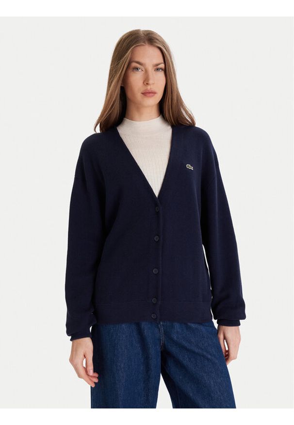 Lacoste Kardigan AF4143 Granatowy Regular Fit. Kolor: niebieski. Materiał: bawełna