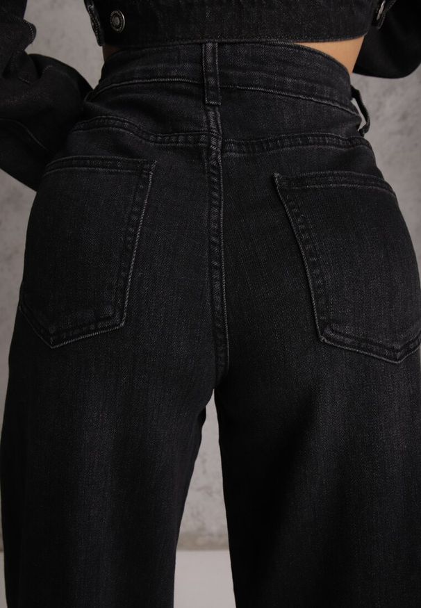 Renee - Czarne Szerokie Jeansy Palazzo z Bawełną High Waist Zinnasira. Okazja: na spacer, na co dzień. Stan: podwyższony. Kolor: czarny. Styl: casual, klasyczny