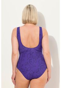 ULLA POPKEN - Damski Kostium kąpielowy liście bez miękkich miseczek paski. Kolekcja: plus size. Kolor: fioletowy. Materiał: poliester, elastan, poliamid, materiał. Wzór: paski