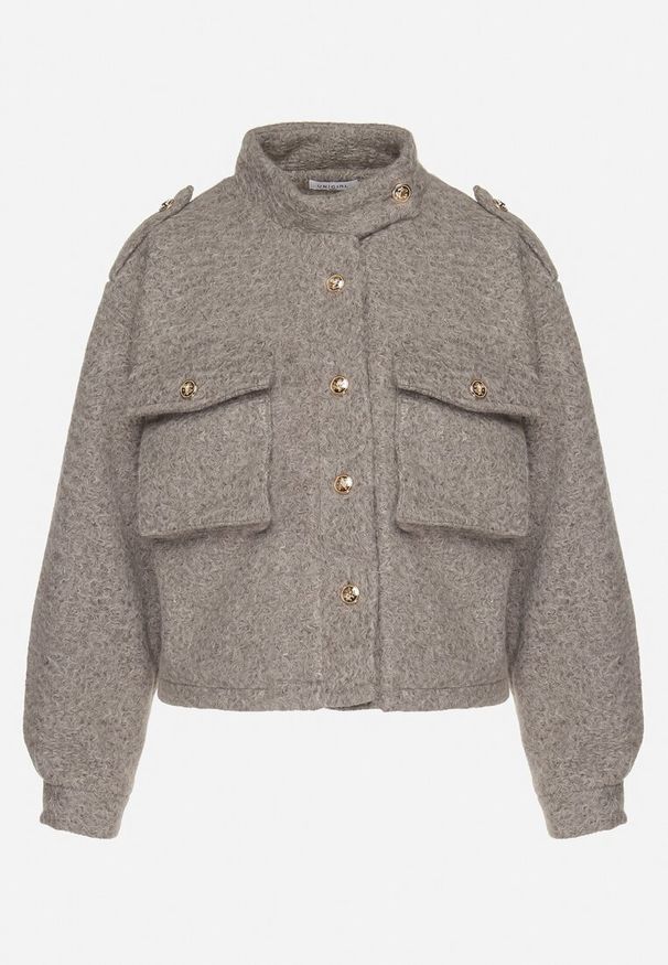 Born2be - Brązowa Kurtka w Stylu Utility z Szerokimi Kieszeniami Nirithra. Okazja: do pracy. Kolor: brązowy. Materiał: jeans. Styl: elegancki