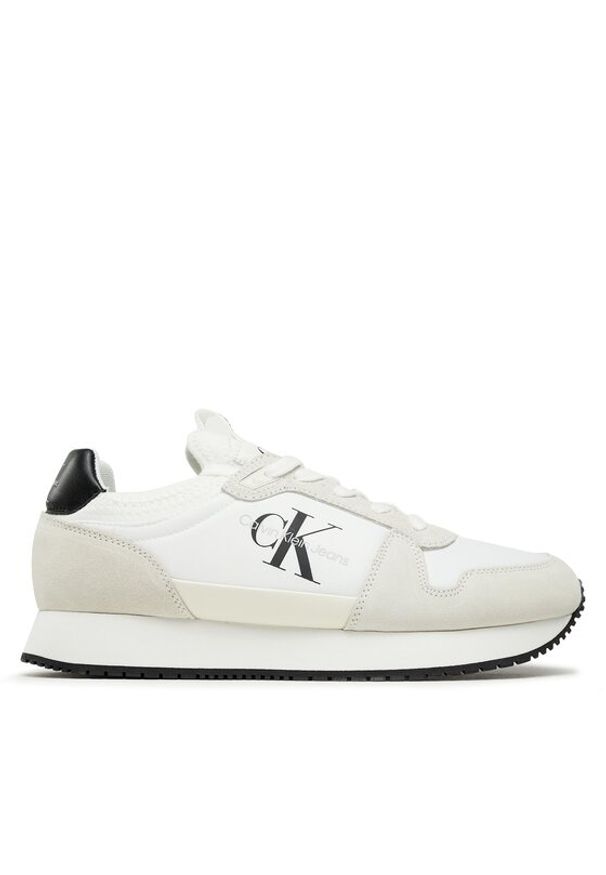 Calvin Klein Jeans Sneakersy Runner Sock Laceup Ny-Lth YM0YM00553 Biały. Kolor: biały. Materiał: skóra, zamsz