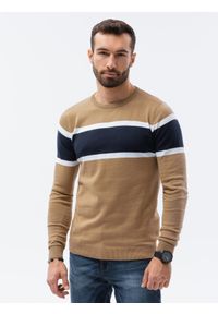 Ombre Clothing - Sweter męski E190 - camel - XXL. Materiał: jeans, bawełna. Styl: klasyczny #4