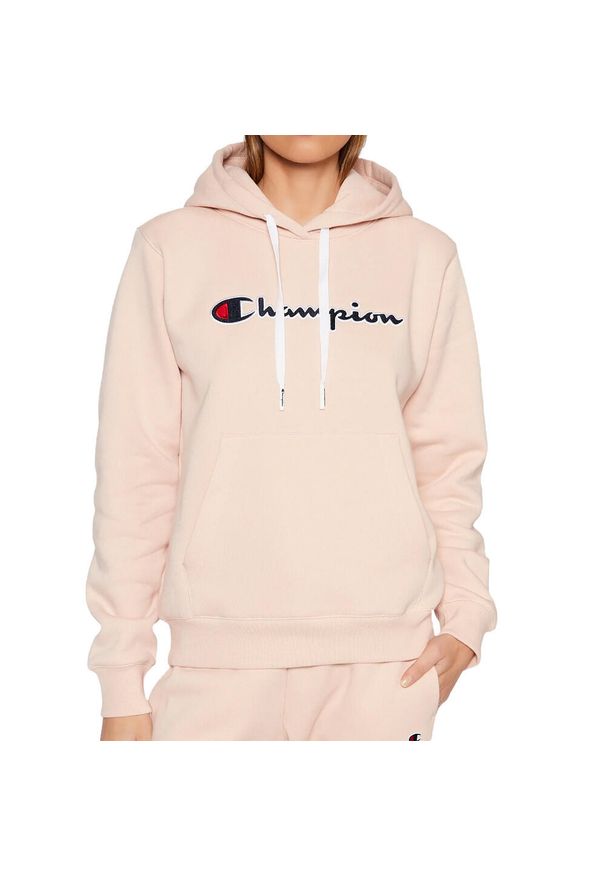 Bluzy sportowa damska Champion Wmns Organic Cotton Blend Script Logo Hoodie. Typ kołnierza: kaptur. Kolor: różowy