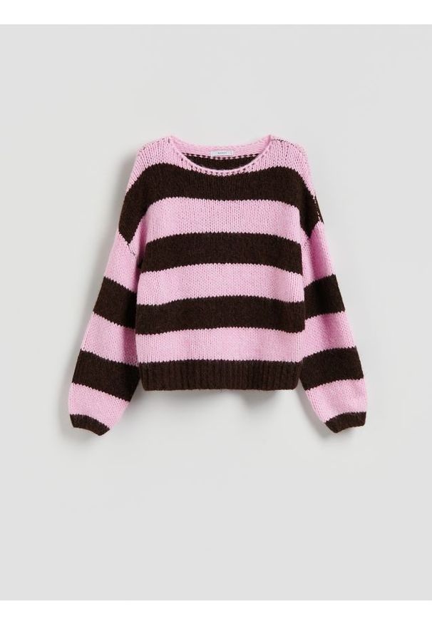 Reserved - Sweter w paski - wielobarwny. Materiał: dzianina. Wzór: paski