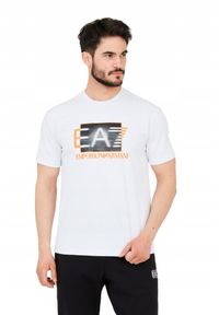 EA7 Emporio Armani - EA7 Biały t-shirt z holograficznym logo. Kolor: biały #5