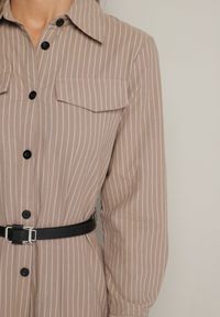 Born2be - Ciemnobeżowa Koszulowa Sukienka na Guziki z Paskiem i Imitacją Kieszeni Tintarra. Kolor: beżowy. Typ sukienki: koszulowe. Styl: elegancki, sportowy, klasyczny #5