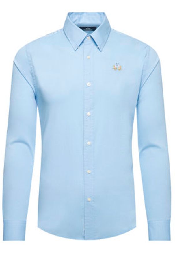 La Martina Koszula Poplin CCMC02 PP003 Błękitny Slim Fit. Kolor: niebieski. Materiał: bawełna