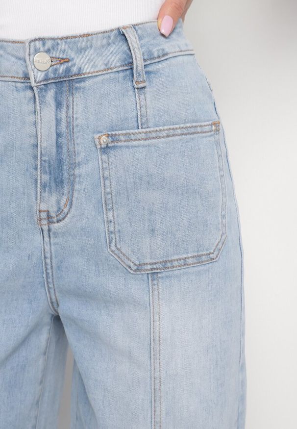 Born2be - Jasnoniebieskie Szerokie Jeansy z Wiskozą Bawełną Wysokim Stanem i Przeszyciami Tulviolet. Okazja: na co dzień. Stan: podwyższony. Kolor: niebieski. Styl: casual