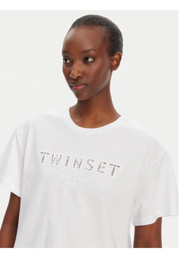 TwinSet - TWINSET T-Shirt 251TT2041 Biały Relaxed Fit. Kolor: biały. Materiał: bawełna