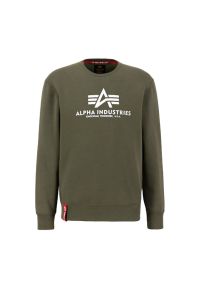Bluza Alpha Industries Basic Sweater 178302257 - zielona. Kolor: zielony. Materiał: poliester, bawełna. Wzór: aplikacja, nadruk. Styl: klasyczny