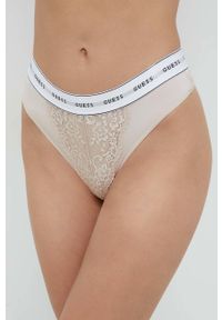 Guess stringi kolor beżowy z koronki. Kolor: beżowy. Materiał: koronka. Wzór: koronka