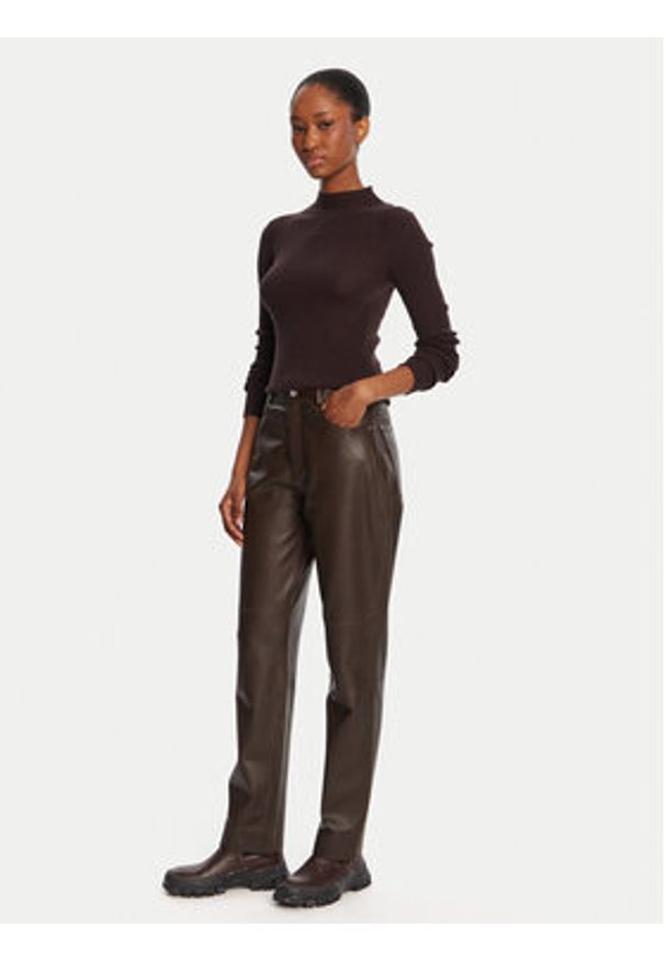 TwinSet - TWINSET Sweter 252TT3111 Brązowy Slim Fit. Kolor: brązowy. Materiał: wełna