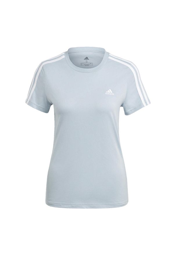 Adidas - Essentials Slim 3-Stripes Tee. Kolor: szary, niebieski, wielokolorowy, biały. Sport: taniec, joga i pilates