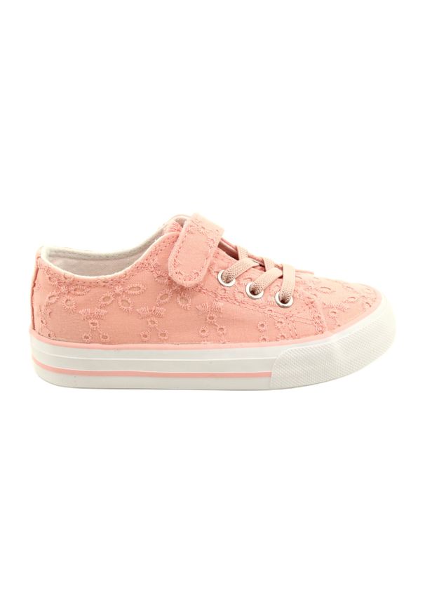 Koronkowe Trampki Na Rzepy Atletico WY21452 Pink różowe. Zapięcie: rzepy. Kolor: różowy. Materiał: koronka