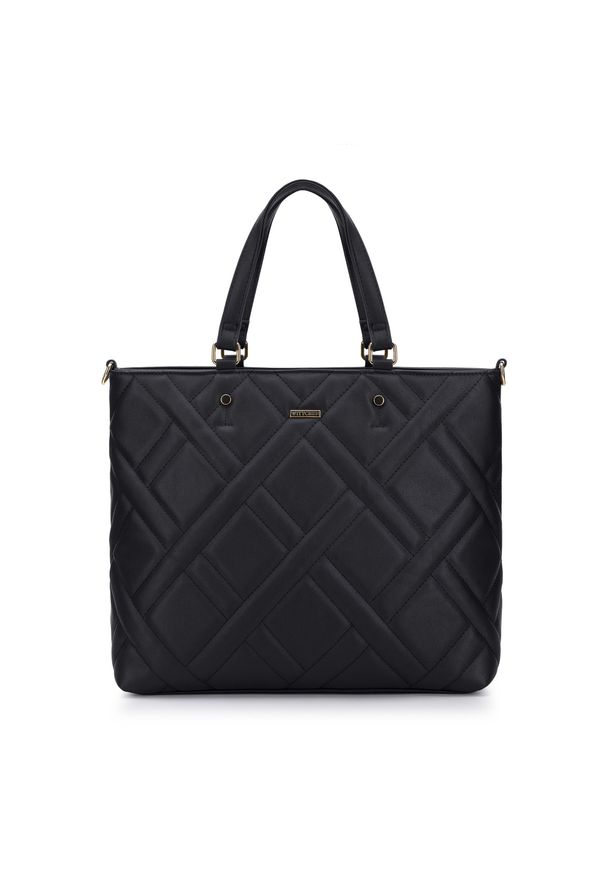 Wittchen - Torebka shopperka z geometrycznie pikowanym frontem. Kolor: czarny. Wzór: geometria. Dodatki: z haftem. Materiał: skórzane. Styl: casual, elegancki