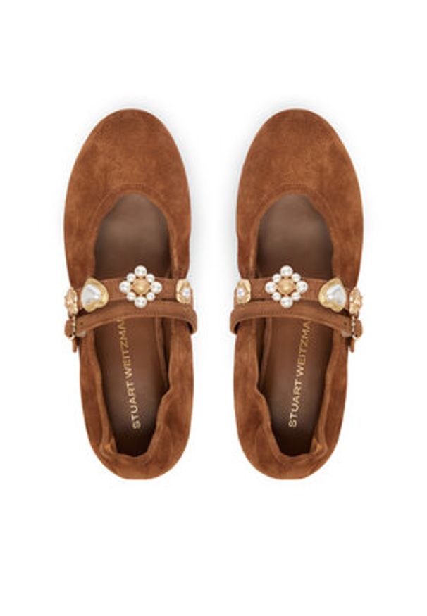 Stuart Weitzman Baleriny Socharming Mary Jane SN125 Brązowy. Kolor: brązowy. Materiał: zamsz, skóra
