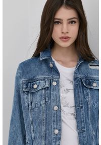 Guess kurtka jeansowa damska przejściowa. Okazja: na co dzień. Kolor: niebieski. Materiał: jeans. Styl: casual #4