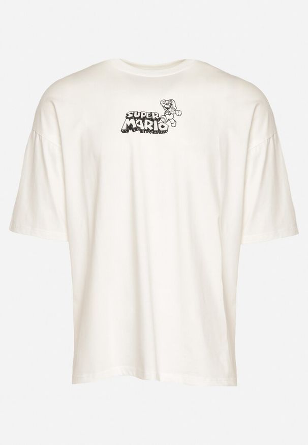 Born2be - Biała Koszulka Bawełniana Oversize z Nadrukiem z Przodu i na Plecach Mannesha. Kolor: biały. Materiał: bawełna. Wzór: nadruk