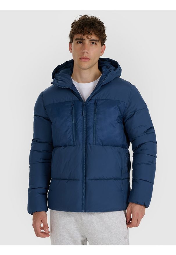 4f - 4F Kurtka puchowa z syntetycznym wypełnieniem męska - granatowa XL. Okazja: na co dzień. Kolor: niebieski. Materiał: syntetyk, puch. Wzór: gładki. Styl: casual