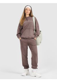 4f - 4F Bluza dresowa nierozpinana z kapturem damska - brązowa L. Okazja: na co dzień. Typ kołnierza: kaptur. Kolor: brązowy. Materiał: dresówka. Styl: casual