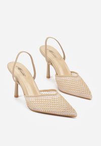 Born2be - Ciemnobeżowe Siateczkowe Sandały na Szpilce ze Szpiczastym Noskiem z Perełkami Nivafera. Okazja: na wesele, na ślub cywilny. Nosek buta: szpiczasty. Zapięcie: bez zapięcia. Kolor: beżowy. Materiał: satyna. Obcas: na szpilce. Styl: elegancki #3
