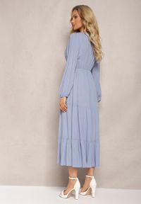 Renee - Niebieska Sukienka Rozkloszowana z Falbanką i Koronką Kiaya. Kolor: niebieski. Materiał: koronka. Wzór: koronka. Długość: maxi #3