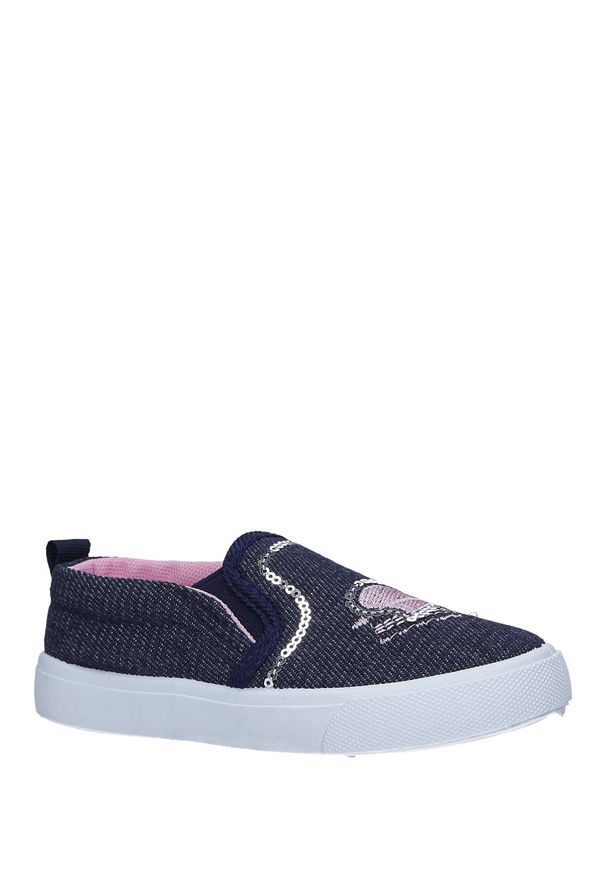 Casu - Granatowe trampki jeansowe slip on z cekinami casu 568-1. Zapięcie: bez zapięcia. Kolor: niebieski. Materiał: jeans