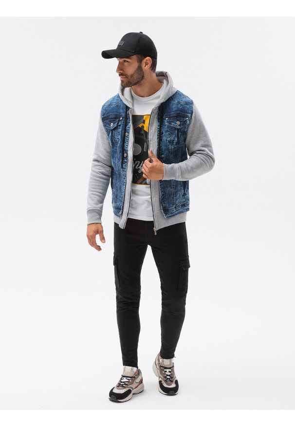 Szara kurtka Ombre Clothing klasyczna, z kapturem