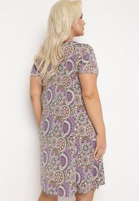 Born2be - Fioletowa Sukienka Mini z Wiskozy o Rozkloszowanym Fasonie Boho Aiselle. Kolor: fioletowy. Materiał: wiskoza. Wzór: kolorowy. Sezon: lato. Styl: boho. Długość: mini #3