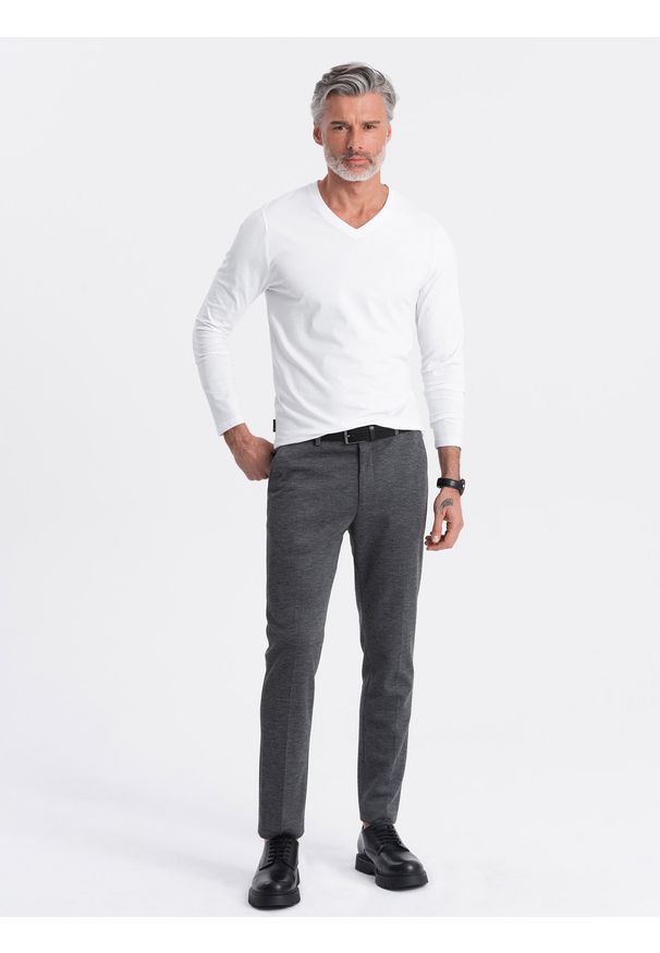 Ombre Clothing - Longsleeve męski bez nadruku z dekoltem w serek - biały V3 - Rozmiar: XXL. Okazja: na co dzień. Typ kołnierza: dekolt w serek. Kolor: biały. Materiał: materiał, bawełna. Długość rękawa: długi rękaw. Długość: długie. Wzór: gładki, jednolity. Styl: klasyczny, casual, elegancki