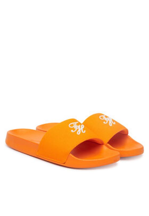 TOMMY HILFIGER - Tommy Hilfiger Klapki Th Script Pool Slide FW0FW09286 Pomarańczowy. Kolor: pomarańczowy. Materiał: materiał