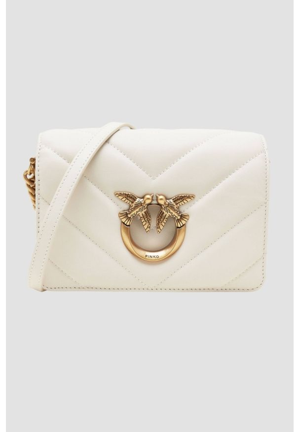 Pinko - PINKO Beżowa kopertówka Love Click Mini. Kolor: beżowy. Materiał: skórzane. Styl: wizytowy, casual, elegancki