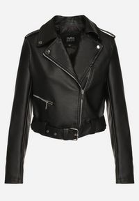 Born2be - Czarna Kurtka Ramoneska z Wiskozą z Regulowanym Paskiem Nevenina. Okazja: na co dzień. Kolor: czarny. Materiał: wiskoza. Długość rękawa: długi rękaw. Długość: długie. Styl: casual, rockowy, elegancki #4