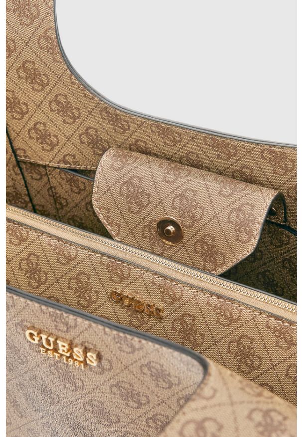 Guess - GUESS Beżowa shopperka damska Calista 2 In 1. Kolor: beżowy. Materiał: skórzane. Rozmiar: małe