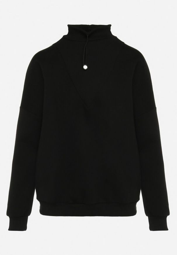 Born2be - Czarna Bawełniana Bluza z Półgolfem i Ściągaczem Themista. Kolor: czarny. Materiał: bawełna. Długość rękawa: długi rękaw. Długość: długie