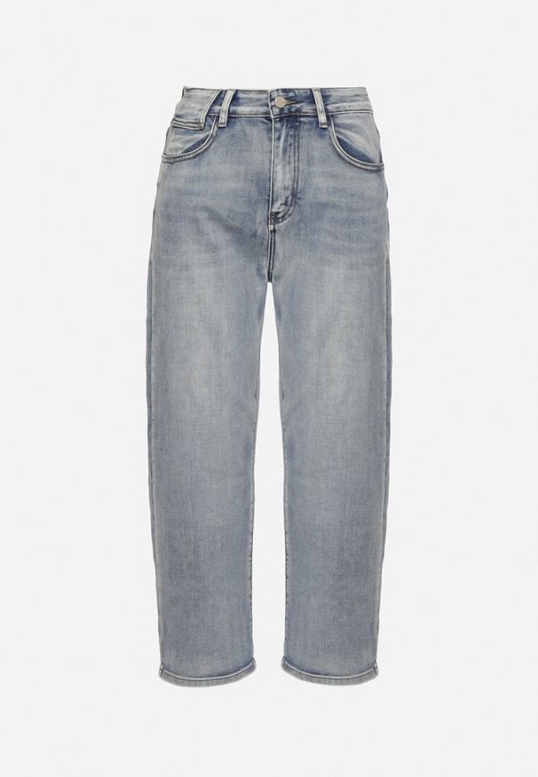 Born2be - Niebieskie Jeansy o Kroju Mom Fit z Wysokim Stanem Borselia. Okazja: na co dzień. Stan: podwyższony. Kolor: niebieski. Styl: elegancki, casual