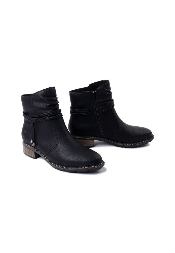 Rieker - RIEKER 77263-00 black, botki damskie. Zapięcie: zamek. Kolor: czarny. Materiał: futro. Obcas: na obcasie. Wysokość obcasa: średni