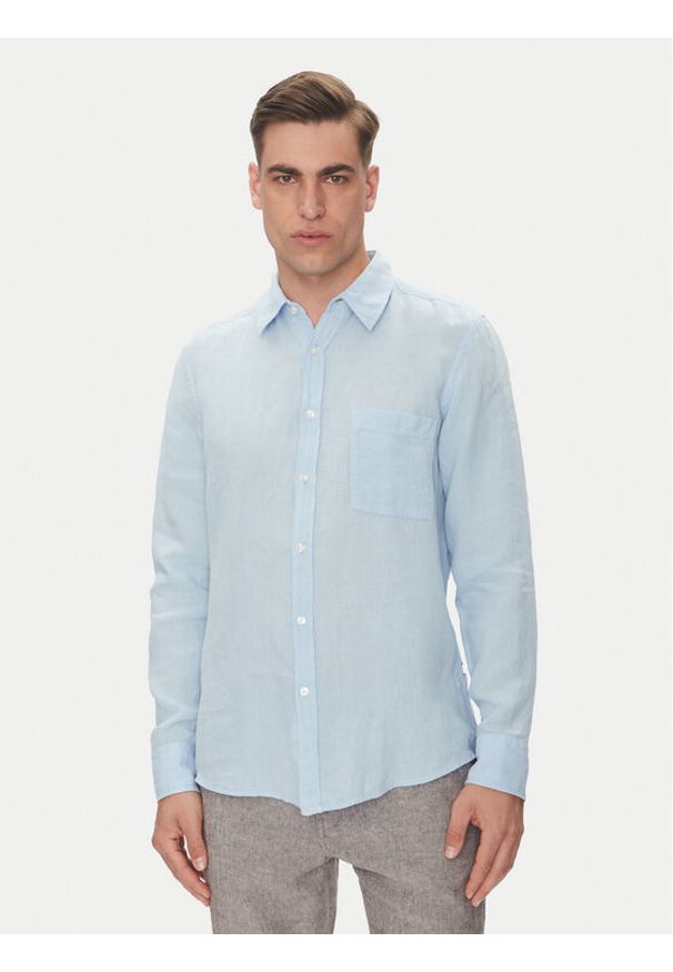 BOSS Koszula 50537381 Niebieski Regular Fit. Kolor: niebieski. Materiał: len