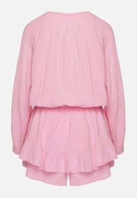 Born2be - Różowy Bawełniany Kombinezon z Elastyczną Gumką w Talii i Spódnico-Spodenkami Gleasea. Okazja: na co dzień. Kolor: różowy. Materiał: bawełna. Styl: casual, elegancki #7