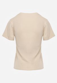 Renee - Beżowy Casualowy Bawełniany T-shirt Rivali. Okazja: na co dzień. Kolor: beżowy. Materiał: bawełna. Styl: casual #4