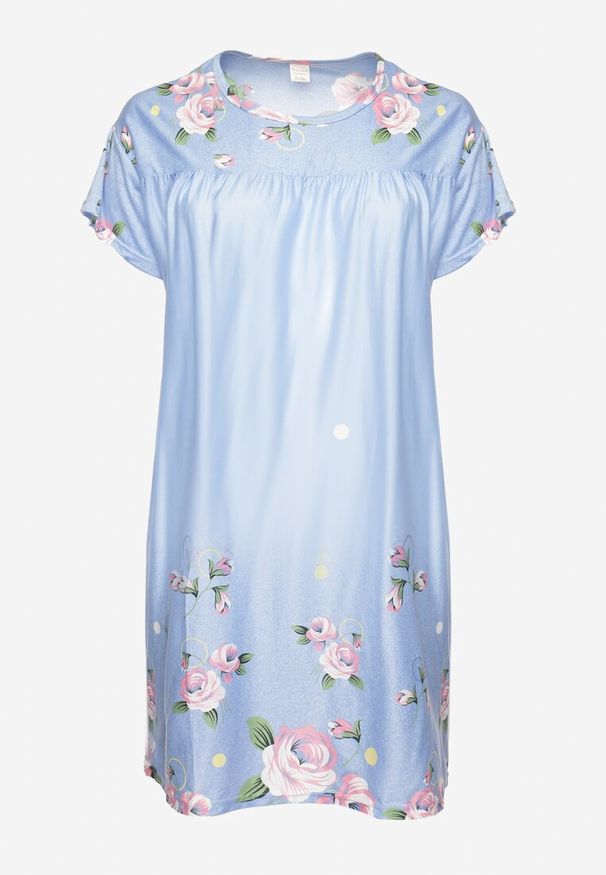 Born2be - Niebieska Koszula Nocna w Kwiatowy Wzór z Krótkim Rękawem Seliaane. Kolekcja: plus size. Kolor: niebieski. Długość: krótkie. Wzór: kwiaty