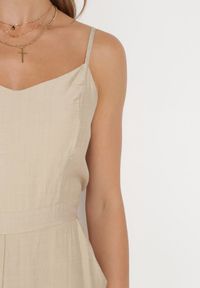 Born2be - Beżowy Kombinezon na Cienkich Ramiączkach z Kieszeniami Zindia. Kolor: beżowy. Długość rękawa: na ramiączkach #4